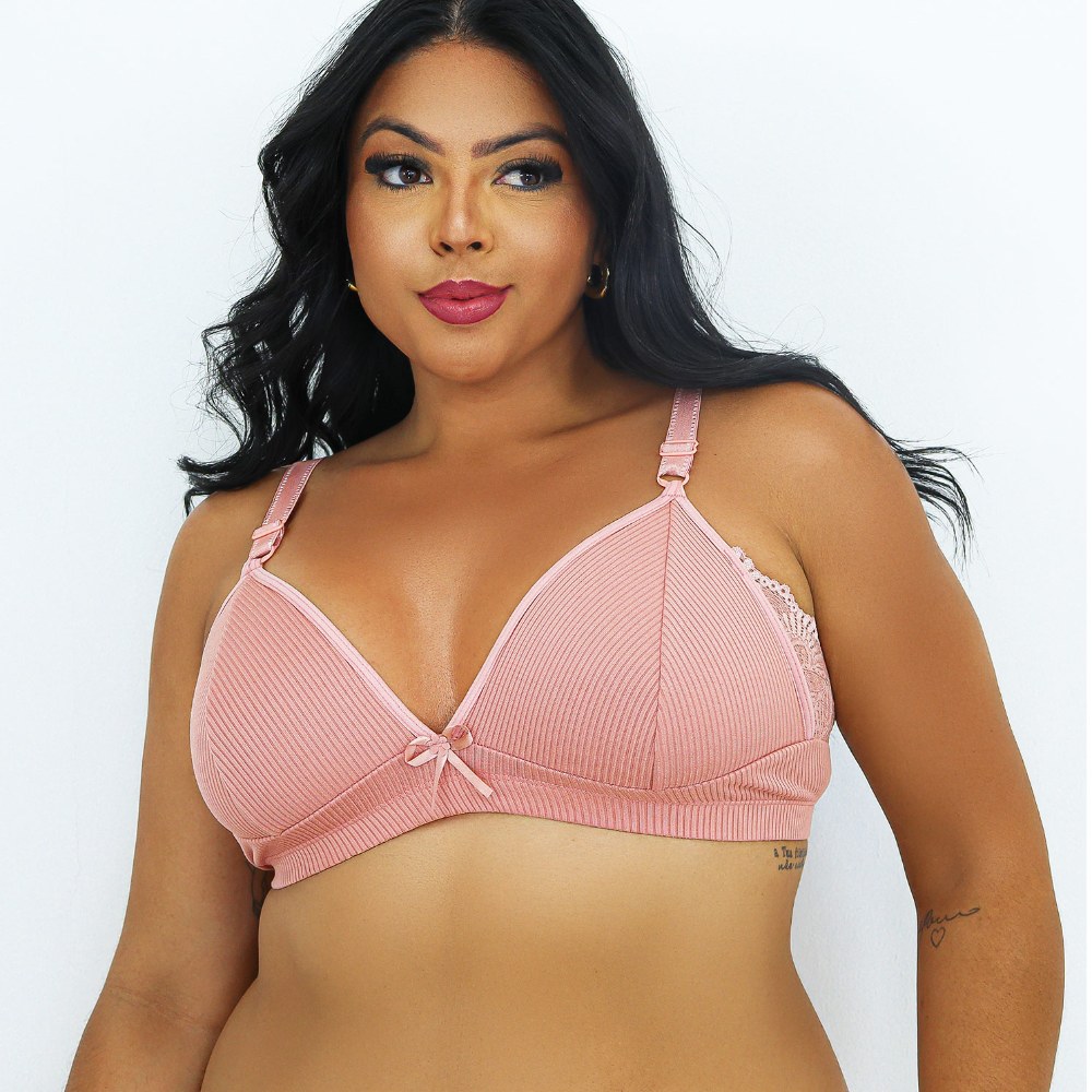 Sutiã Plus Size Sem Bojo Canelado com Renda - Imagem 4