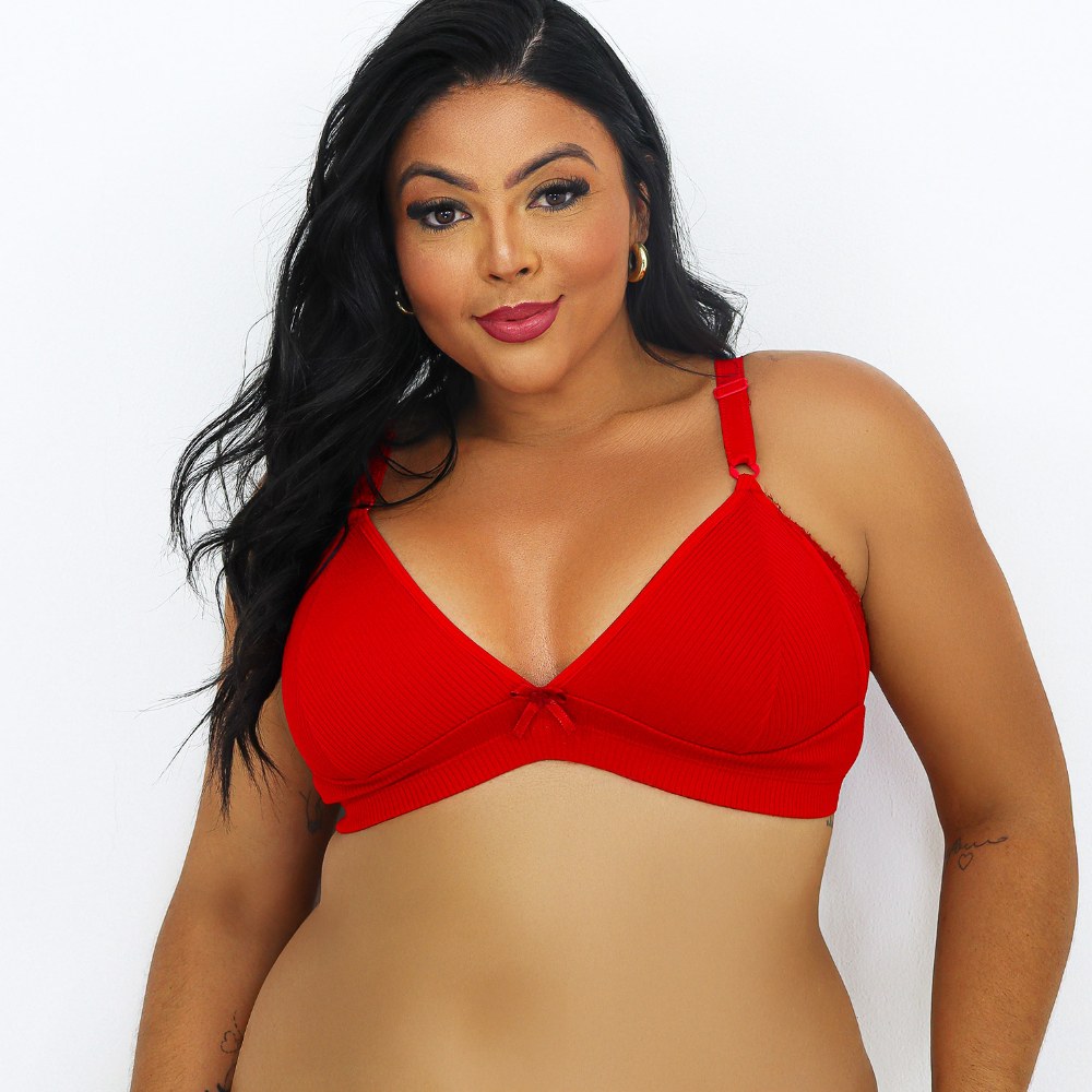 Sutiã Plus Size Sem Bojo Canelado com Renda - Imagem 5