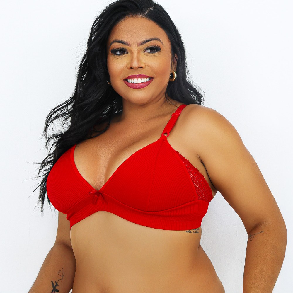 Sutiã Plus Size Sem Bojo Canelado com Renda - Imagem 6